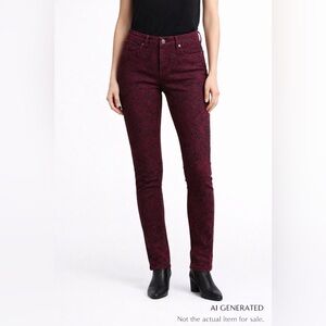 Seven7 Petite 6P Maroon Skinny Jeans Lace Print Y2K